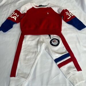 Polo by Ralph Lauren Red & White USA Olympic Sweatshirt 3t Sweatpants 2t